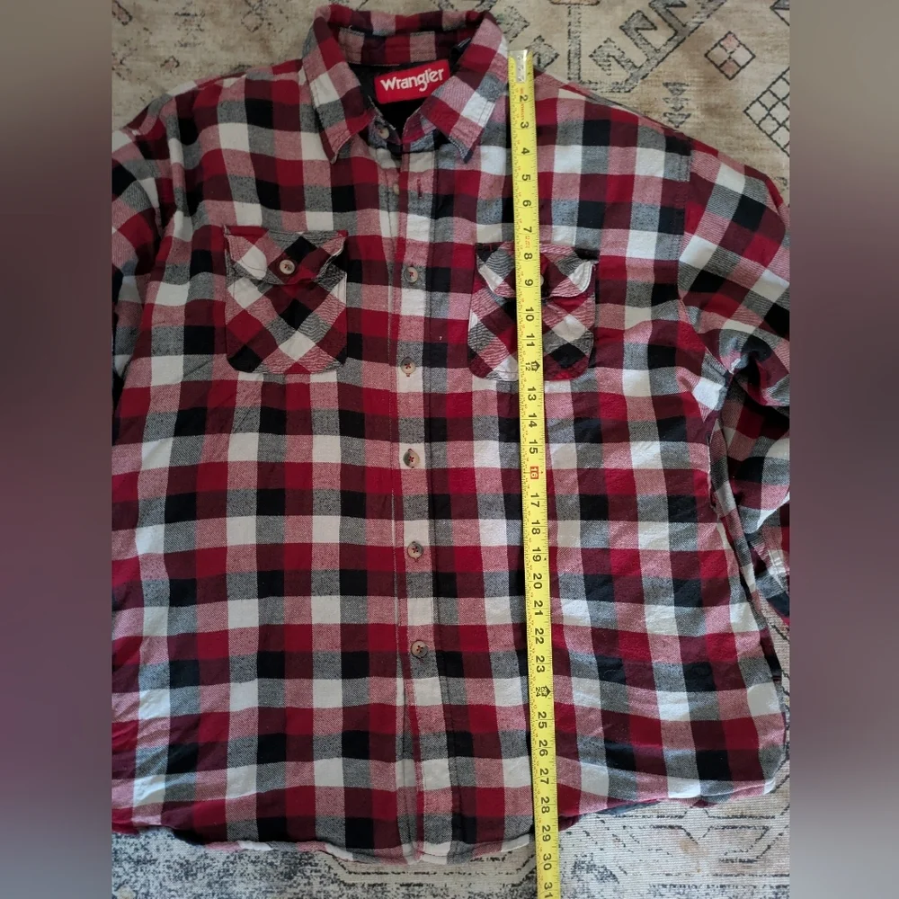 Wrangler Mens Checkered Plaid Flannel Lined Long Sleeve Button Up Shirt Size XL